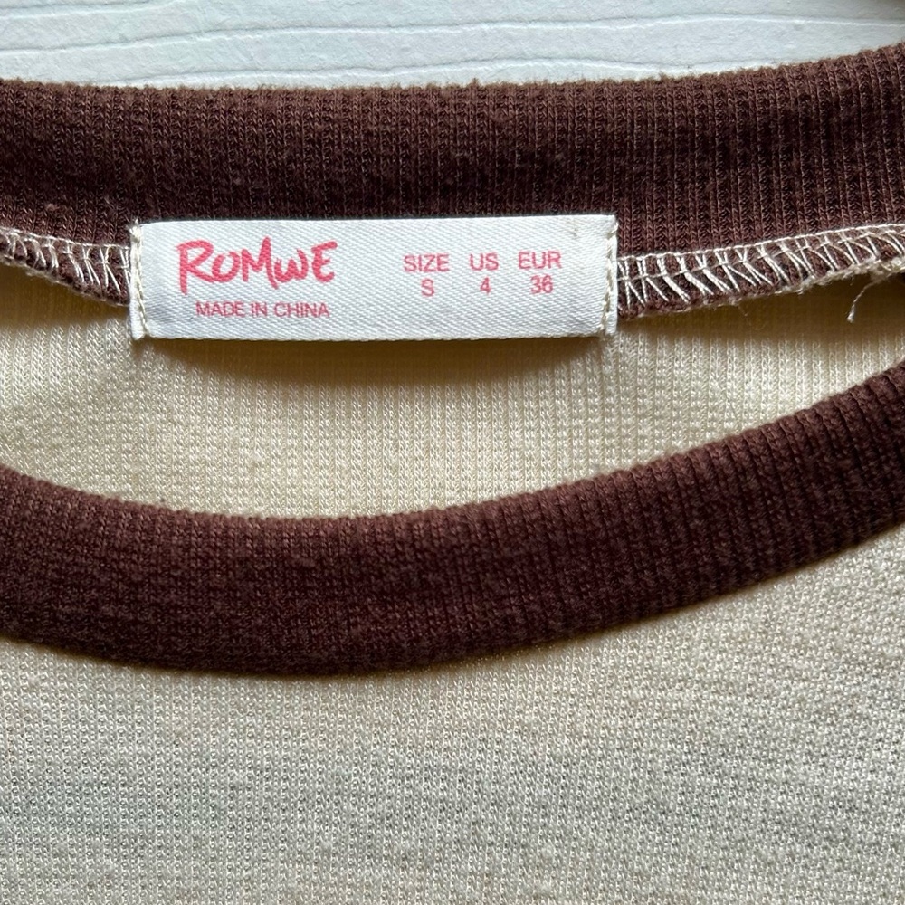 ROMWE Tan & Brown Cropped Top Short Sleeve Size Small/4 - Picture 2 of 7